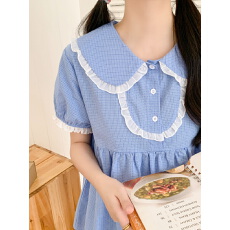 批发实拍实价夏装新款娃娃领花边<b class='q'>短袖</b>短裤家居服套装