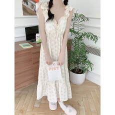 批发实拍实价  吊带睡裙女夏季双层纱花朵复古宫廷风<b class='q'>纯棉</b><b class='q'>睡衣</b>带胸垫