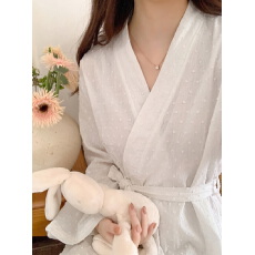 批发实拍实价  纯色双层纱提花宽松睡袍家居服