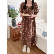 批发实拍实价 韩系毛绒小碎花简约舒适睡衣休闲睡裙慵懒家居服