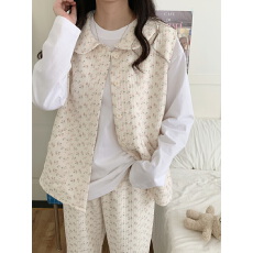 批发实拍实价秋冬新款夹丝棉小<b class='q'>碎花</b>娃娃领马甲套装家居服睡衣
