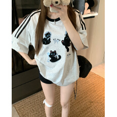 批发实拍纯棉短袖<b class='q'>t</b><b class='q'>恤</b>夏2026新款刺绣花复古条纹修身正肩圆领上衣女装