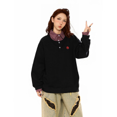 批发实拍大码女装200斤<b class='q'>长袖</b>t恤卫衣2026春秋假两件刺绣宽松<b class='q'>衬衫</b>领上衣