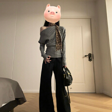 批发官图<b class='q'>长袖</b>t恤<b class='q'>打底衫</b>女薄款2026春秋新款美式条纹修身斜领上衣女装