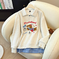 批发实拍特价长袖t恤<b class='q'>卫衣</b>女设计感新款潮秋季假两件中长宽松POLO上衣