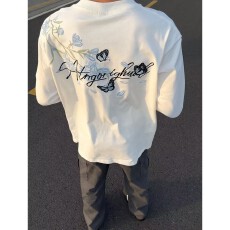 批发官图220克曼巴棉<b class='q'>长袖</b><b class='q'>t</b><b class='q'>恤</b>打底衫<b class='q'>男</b>女薄秋季新款刺绣花宽松圆领上衣