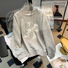 批发实拍大码<b class='q'>女装</b>200斤纯棉华棉复合牛奶丝320克卫衣刺绣春秋圆领上衣