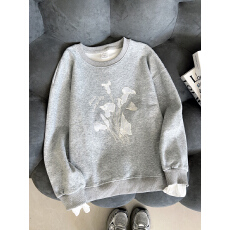 批发实拍大码<b class='q'>女装</b>200斤纯棉华棉复合牛奶丝320克卫衣刺绣春秋圆领上衣