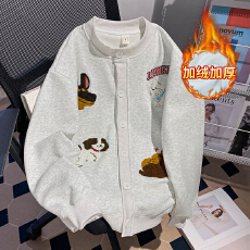 批发实拍<b class='q'>大码</b>女装卫衣秋冬季加绒新款棒球服开衫<b class='q'>外套</b>立领上衣
