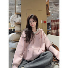 批发实拍大码女装200斤卫衣秋冬加绒加厚拉链开衫外套潮连帽保暖<b class='q'>上衣</b>