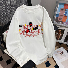 批发实拍220克纯棉长袖<b class='q'>t</b><b class='q'>恤</b>打底衫男女薄款潮秋刺绣花中长宽松圆领上衣