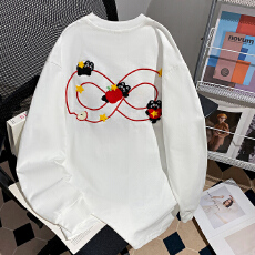 批发实拍220克纯棉长袖<b class='q'>t</b><b class='q'>恤</b>打底衫男女薄款潮秋刺绣花中长宽松圆领上衣