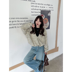 批发<b class='q'>实拍</b><b class='q'>大码</b><b class='q'>女装</b>卫衣秋季薄款2025潮新款假两件条纹连帽宽松韩版上衣