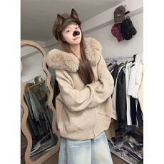 批发官图特价绵羊绒<b class='q'>针织衫</b>拉链开衫外套<b class='q'>打底衫</b>女秋冬毛领保暖毛衣上衣