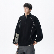 批发官图大码女装长袖<b class='q'>t</b><b class='q'>恤</b>卫衣<b class='q'>男</b>薄款潮春秋明线装饰拉链新款立领上衣