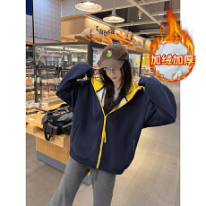 批发实拍卫衣秋冬加绒纯色<b class='q'>新款</b>拉链开衫潮外套宽松连帽保暖上衣男女装