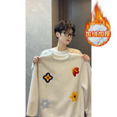 批发官图加绒<b class='q'>情侣</b><b class='q'>卫衣</b>男女潮牌设计感秋冬新款刺绣花中长宽松保暖上衣