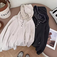 批发官图280克糯米绒长袖t恤<b class='q'>打底衫</b>女薄款潮春秋纯色新款宽松连帽上衣