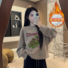 批发特价空气层复合真超400克加绒卫衣女秋冬季新款宽松圆领保暖上衣