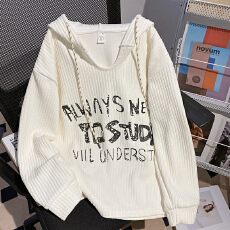 批发实拍长袖t恤卫衣女春秋薄款新款设计感坑条显瘦宽松翻领韩版上衣