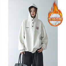 批发官图特价大码女装男卫衣加绒秋冬<b class='q'>新款</b>中长宽松刺绣花连帽保暖上衣