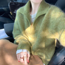 批发官图特价羊驼绒针织衫设计感打底上衣女装秋冬潮纯色翻领保暖毛衣