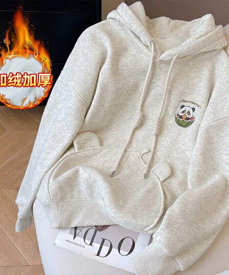 순수한 Mianhua 면 복합 오스트리아 과립 플러시 후드티 여성 의류 가을 겨울 새로운 가시 자수 루즈핏 보온 맨위