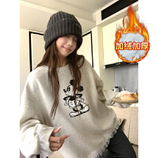 批发实拍特价纯棉华棉复合真超加绒卫衣<b class='q'>女</b>秋冬潮新款蕾丝宽松保暖<b class='q'>上衣</b>