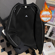 批发实拍特价麂皮复合真超加绒秋冬新款明线装饰中长宽松圆领保暖上衣