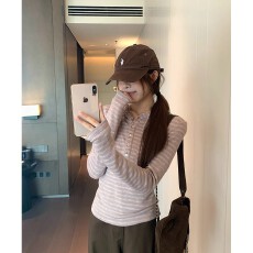 批发280克条纹德绒长袖<b class='q'>t</b><b class='q'>恤</b>打底衫女薄款春秋条纹新款连帽上衣