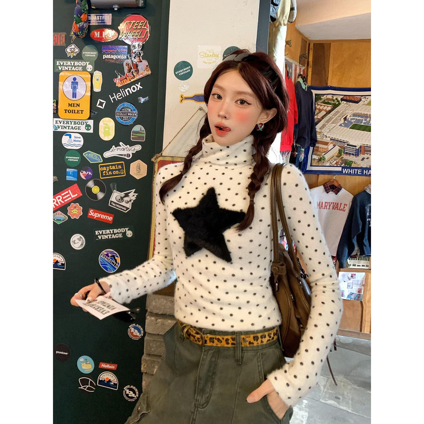 BY355677# 原版长袖t恤打底衫女波点刺绣薄款春秋新款高领上衣 服裝批發女裝批發服飾貨源