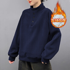 批发官图特价380克奥粒绒加绒卫衣女秋冬新款设计感纯色立领保暖上衣