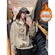 批发实拍特价纯棉华棉复合奥粒绒420克卫衣女冬宽松刺绣连帽保暖上衣