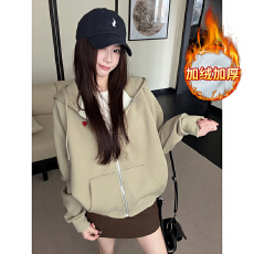 批发实拍特价纯棉华棉复合真超加绒卫衣拉链开衫<b class='q'>外套</b>秋冬保暖上衣<b class='q'>女装</b>