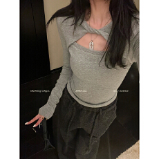 批发官图特价1*1螺纹人棉磨毛长袖t恤打底衫女装镂空春秋新款圆领上衣