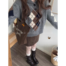 批发官图特价绵羊绒毛衣女<b class='q'>秋</b>冬潮宽松学院风菱格POLO领保暖针织衫上衣