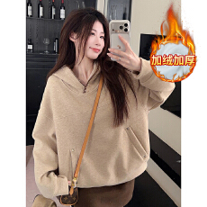 批发实拍特价糯米绒复合真超460克加绒卫衣秋冬新款宽松连帽保暖上衣