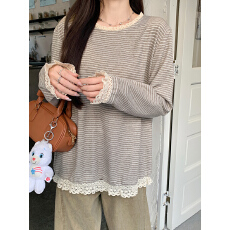 批发实拍特价280克仿<b class='q'>羊绒</b>长袖t恤打底衫女装薄款蕾丝花边春秋圆领上衣