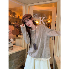 批发官图特价280克仿<b class='q'>羊绒</b>长袖t恤打底衫女装薄款蕾丝花边春秋圆领上衣