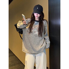 批发实拍特价竹节棉绒抓毛长袖t恤打底衫女秋冬新款撞色圆领保暖上衣