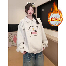 批发官图特价加绒<b class='q'>卫衣</b>女装秋冬新款宽松卡通刺绣花POLO领保暖韩版上衣