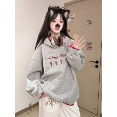 批发官图特价薄款卫衣春秋新款国潮刺绣花宽松连帽上衣<b class='q'>大码</b>女装200斤