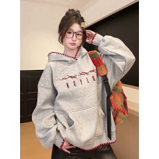 批发官图特价薄款卫衣春秋新款国潮刺绣花宽松连帽上衣<b class='q'>大码</b>女装200斤