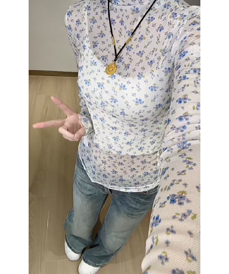 경관 그림 특별 가격 긴팔 티셔츠 여성 의류 봄 가을 얇은 스타일 새로운 한 부서 반하이넥 꽃무늬 몸매 가꾸기 기본 셔츠 맨위