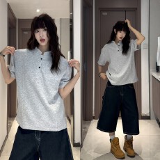 批发官图特价220克曼巴棉<b class='q'>短袖</b>t恤男女<b class='q'>情侣装</b>夏纯色新款正肩立领领上衣