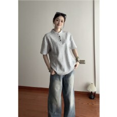 批发官图特价220克曼巴棉<b class='q'>短袖</b>t恤男女<b class='q'>情侣装</b>夏纯色新款正肩立领领上衣