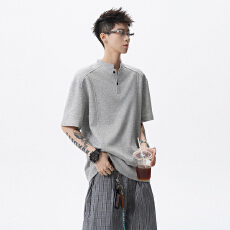 批发官图特价220克曼巴棉<b class='q'>短袖</b>t恤男女<b class='q'>情侣装</b>夏纯色新款正肩立领领上衣