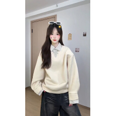 批发薄款潮牌男女<b class='q'>情侣</b><b class='q'>卫衣</b>春秋新款拼接假两件条纹<b class='q'>衬衫</b>领上衣