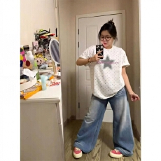 官图特价220克曼巴棉短袖t恤女装夏新款美式波点正肩宽松圆领上衣