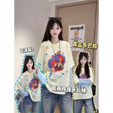 批发官图特价165克雪花棉防晒衣长袖t恤<b class='q'>女装</b>夏假两件拼接条纹圆领上衣